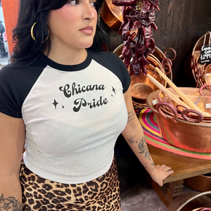 Chicana Pride baseball crop tee (Oct capsule)