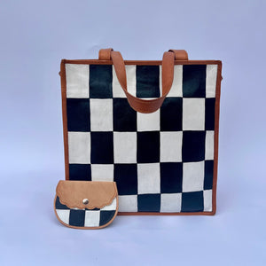 'The Maria' checkered black & white tote