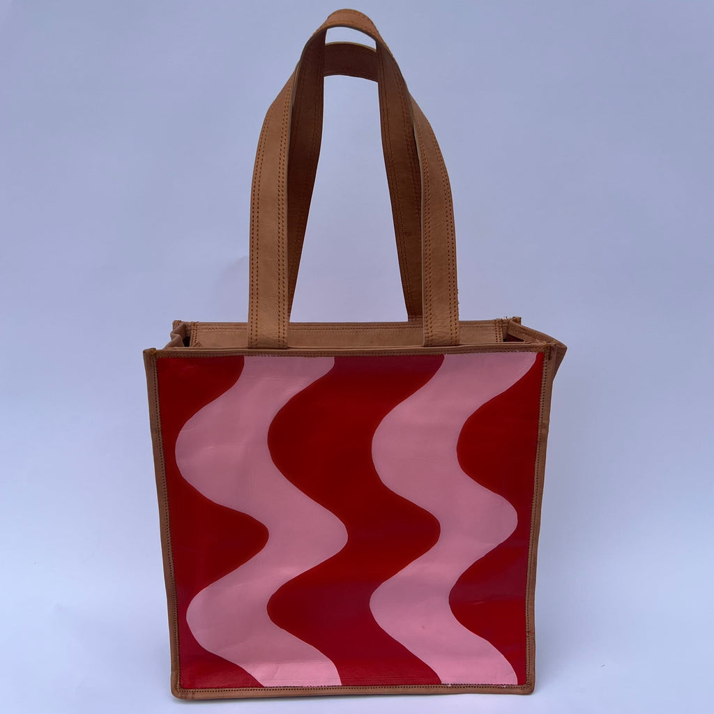 'The Cuca' red and pink squiggle tote