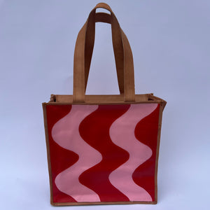 'The Cuca' red and pink squiggle tote