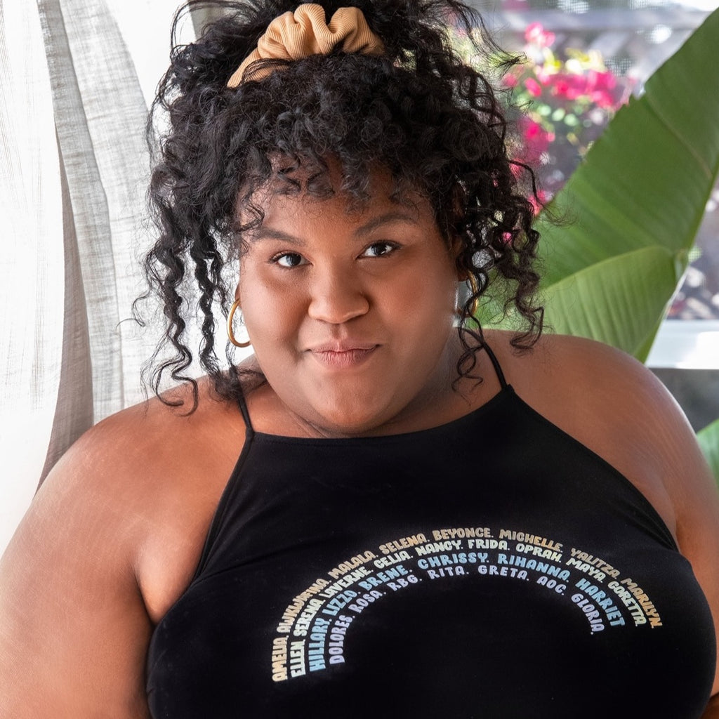 Black Rainbow Women's tank top High neck, flowy/ drapey fit.  65% polyester/ 35% Viscose. Pre-shrunk. Sizes S-2XL