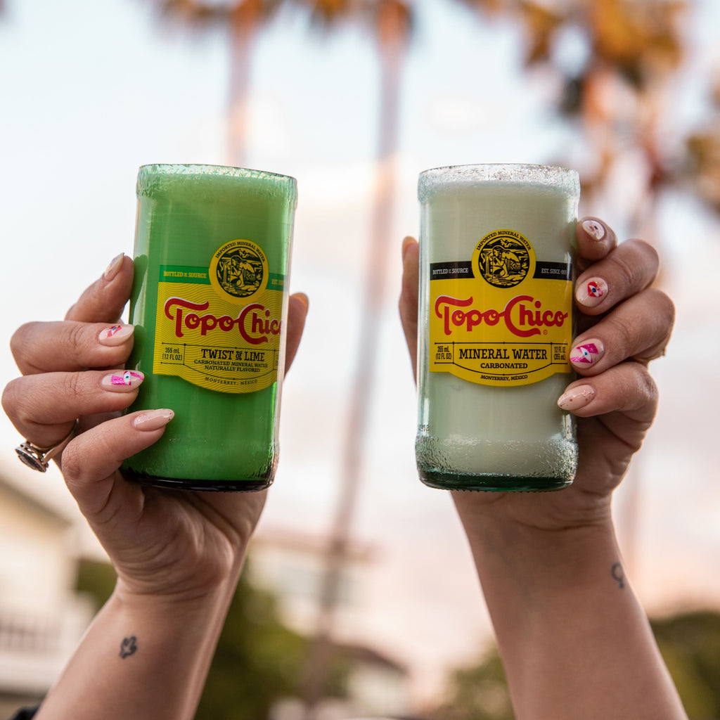 Upcycled Pepino scented Topo Chico Candle. 100% natural soy wax candles.