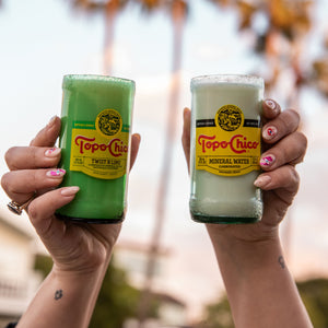 Upcycled Pepino scented Topo Chico Candle. 100% natural soy wax candles.