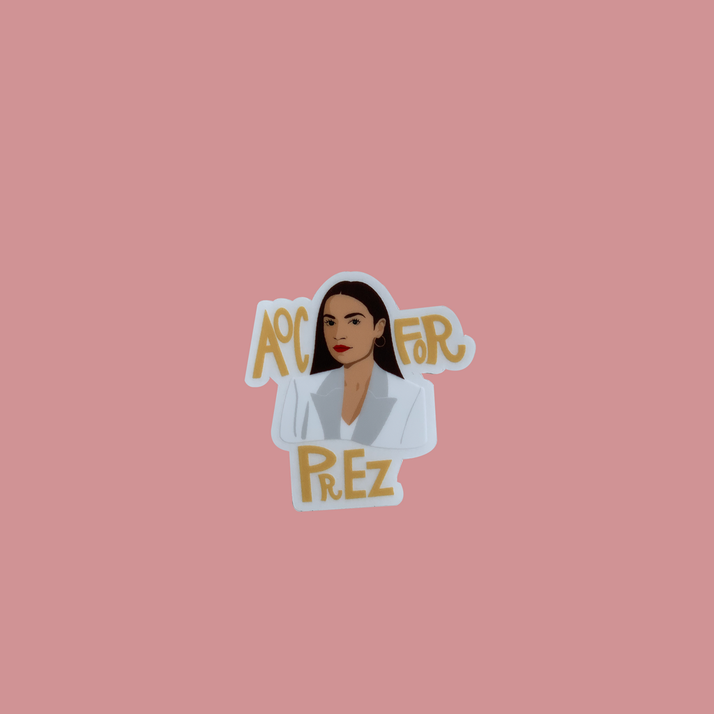 AOC For Prez Sticker. Clear 2.5x2.5 in sticker